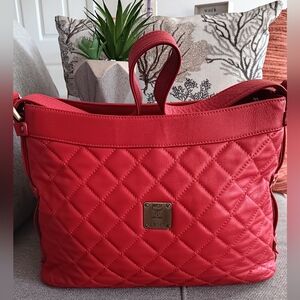 🔥MCM Red Quilted Leather Tote Bag EUC
